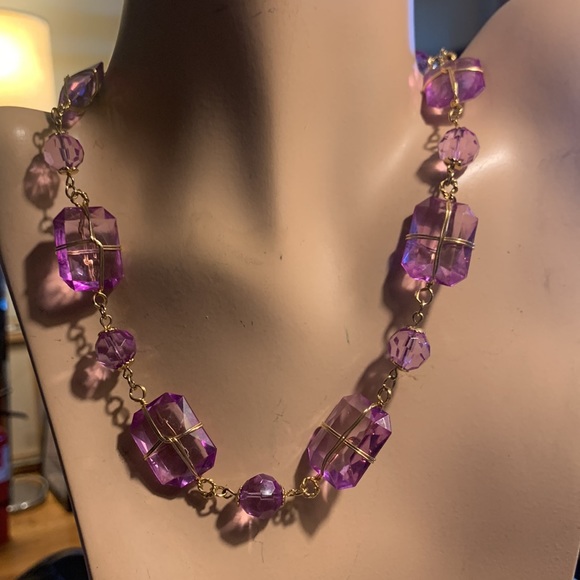 CHUNKY FAUX COSTUME AMETHYST NECKLACE PURPLE - Picture 1 of 11